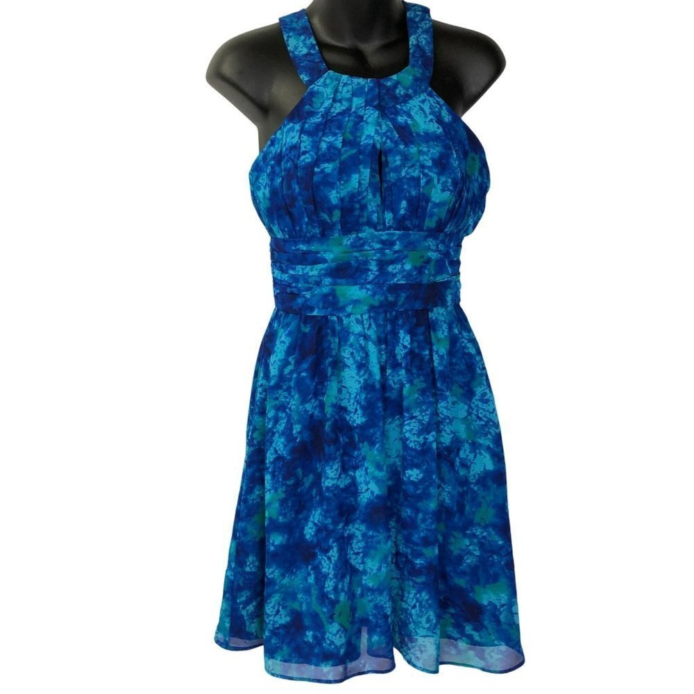 NINE WEST CHIFFON BLUE A LINE DRESS SZ 2